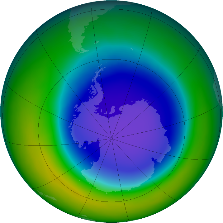 Antarctic ozone map for October 2008